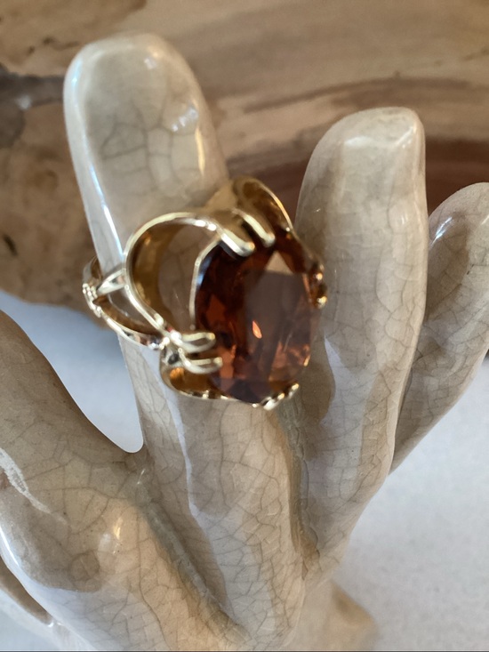 Jewelry - Vintage 18K HGE Gold Electroplated Cocktail Ring with Cognac Brown Faceted Stone